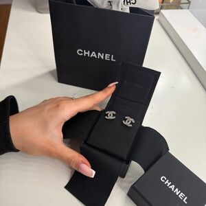 Chanel CC Earrings Silver & Crystals Diamonds Vintage